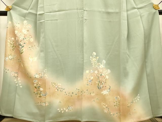 平和屋着物▽訪問着　単衣　孔雀花文　暈し染め　金彩　正絹　逸品　DABE9752du