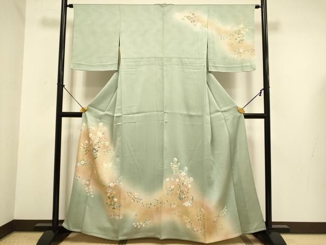 平和屋着物▽訪問着 単衣 孔雀花文 暈し染め 金彩 正絹 逸品 DABE9752du
