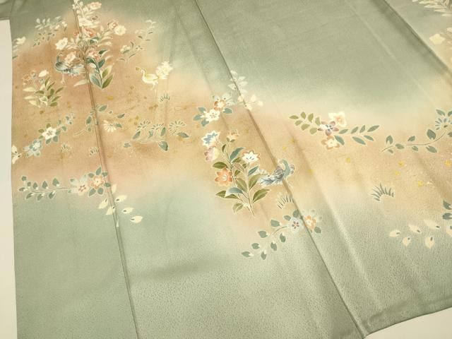 平和屋着物▽訪問着　単衣　孔雀花文　暈し染め　金彩　正絹　逸品　DABE9752du