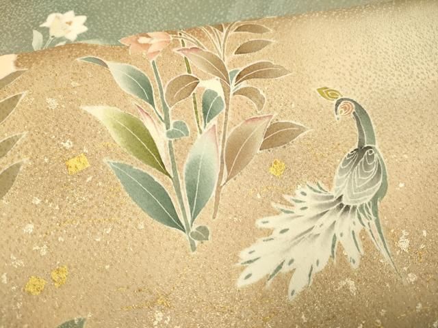 平和屋着物▽訪問着　単衣　孔雀花文　暈し染め　金彩　正絹　逸品　DABE9752du