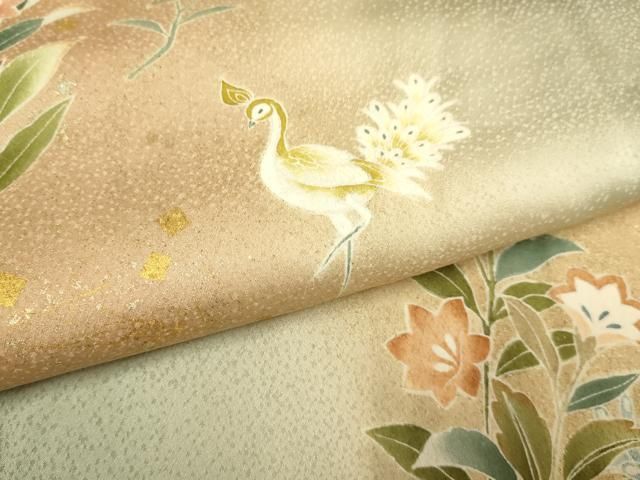 平和屋着物▽訪問着　単衣　孔雀花文　暈し染め　金彩　正絹　逸品　DABE9752du