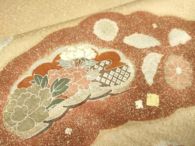 平和屋着物▽訪問着　単衣　駒刺繍　辻が花　金彩　正絹　逸品　DABE9754du