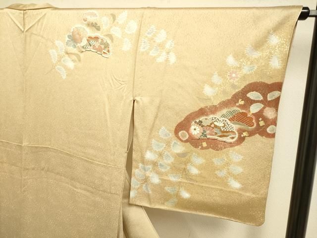 平和屋着物▽訪問着　単衣　駒刺繍　辻が花　金彩　正絹　逸品　DABE9754du