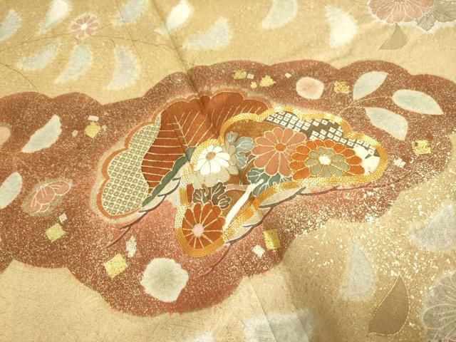 平和屋着物▽訪問着　単衣　駒刺繍　辻が花　金彩　正絹　逸品　DABE9754du