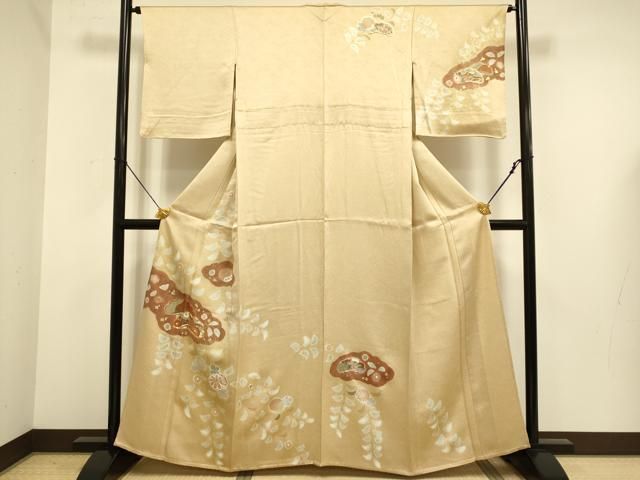 平和屋着物▽訪問着　単衣　駒刺繍　辻が花　金彩　正絹　逸品　DABE9754du