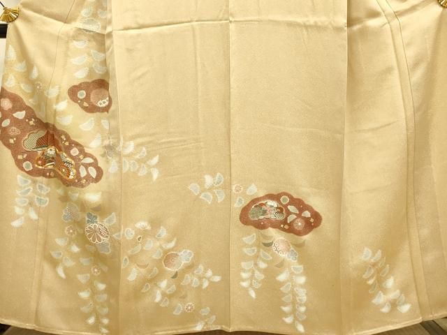 平和屋着物▽訪問着　単衣　駒刺繍　辻が花　金彩　正絹　逸品　DABE9754du