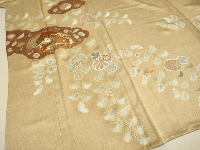 平和屋着物▽訪問着　単衣　駒刺繍　辻が花　金彩　正絹　逸品　DABE9754du