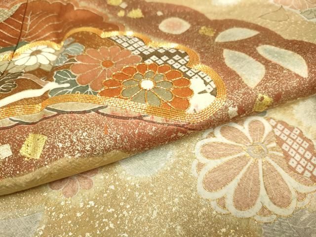 平和屋着物▽訪問着　単衣　駒刺繍　辻が花　金彩　正絹　逸品　DABE9754du