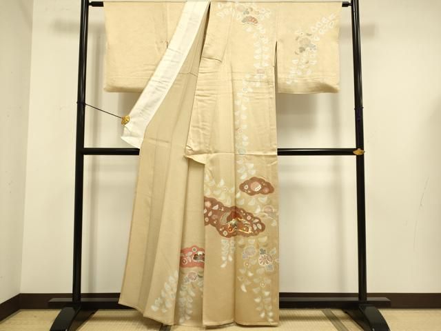 平和屋着物▽訪問着　単衣　駒刺繍　辻が花　金彩　正絹　逸品　DABE9754du