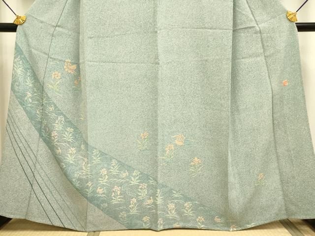 平和屋着物▽京友禅作家　木村勝美　訪問着　単衣　花鳥文　たたき染　鈴乃屋扱い　正絹　逸品　DABE9755du