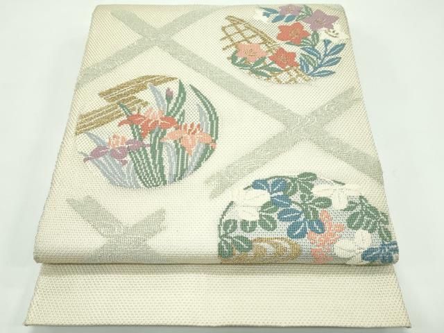 平和屋着物*夏物 太鼓柄袋帯 秋草丸文 金銀糸 正絹 逸品 CABF4717rv