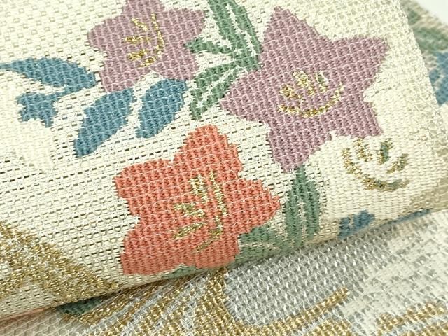 平和屋着物＊夏物　太鼓柄袋帯　秋草丸文　金銀糸　正絹　逸品　CABF4717rv