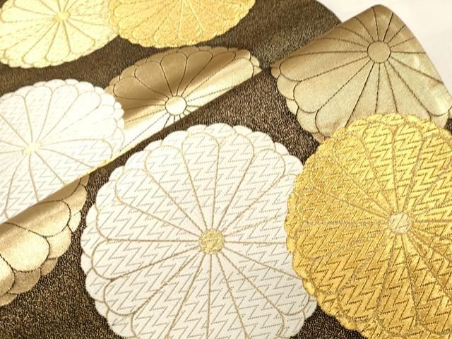 平和屋着物●西陣　河合美術織物謹製　六通柄袋帯　手織　舞花文　金糸　正絹　逸品　未使用　CABG3032dy