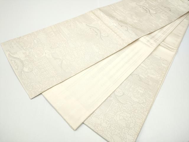 平和屋着物●両面 六通柄袋帯 風景花文 献上 正絹 逸品 CABG6185hy 平和屋着物●両面 六通柄袋帯 風景花文 献上 正絹 逸品 CABG6185hy