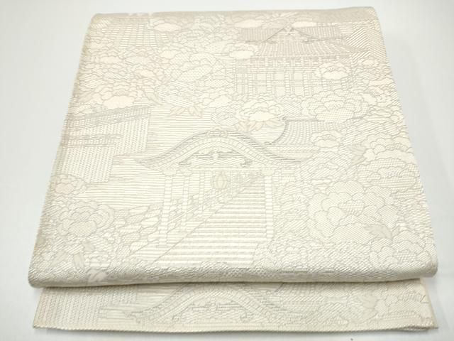 平和屋着物●両面 六通柄袋帯 風景花文 献上 正絹 逸品 CABG6185hy