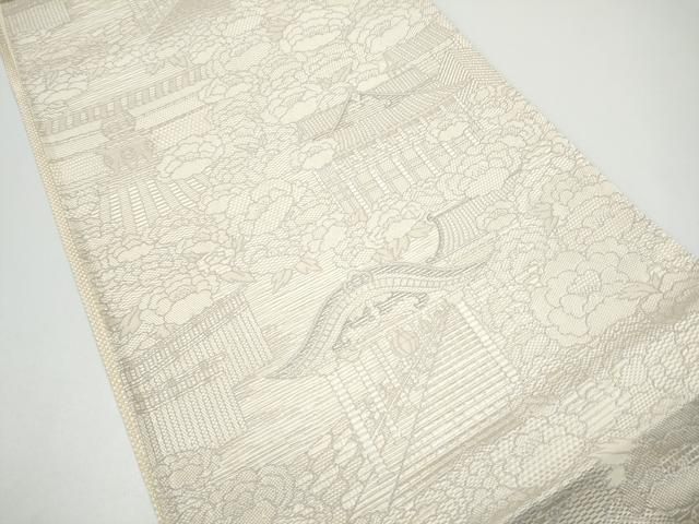 平和屋着物●両面 六通柄袋帯 風景花文 献上 正絹 逸品 CABG6185hy 平和屋着物●両面 六通柄袋帯 風景花文 献上 正絹 逸品 CABG6185hy
