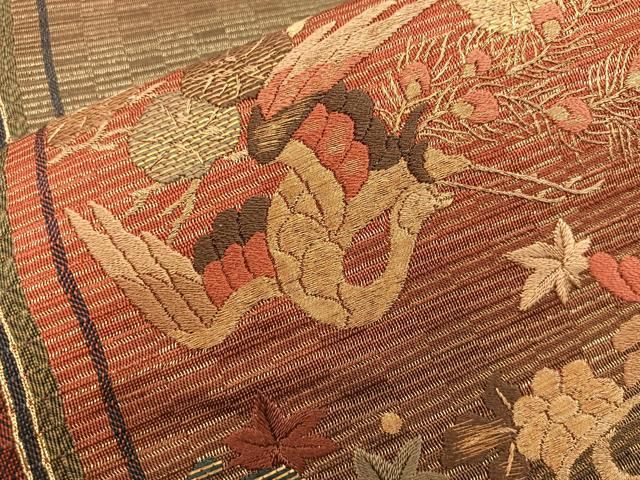 平和屋着物●ひなや工房　くむ・あむ・おる　伊豆蔵明彦　太鼓柄袋帯　竹屋町刺繍　鳳凰花文　金糸　正絹　逸品　BAAX4857mz