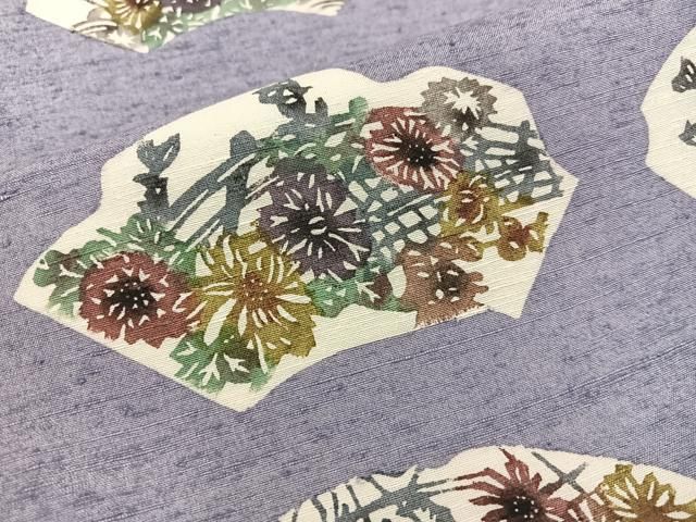 平和屋着物●太鼓柄袋帯　紬地　型染め　草花文　正絹　逸品　BAAX4859mz