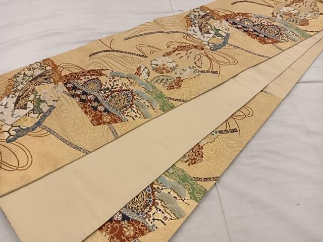 平和屋着物●織匠十一代目 篠屋宗兵衛 謹製 六通柄袋帯 扇面花文 金糸 正絹 逸品 BAAX4860mz 平和屋着物●織匠十一代目 篠屋宗兵衛 謹製 六通柄袋帯 扇面花文 金糸 正絹 逸品 BAAX4860mz