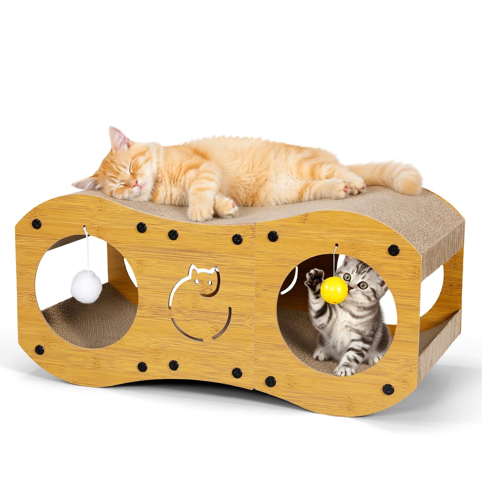 Gimars 猫用 爪研ぎ 8字型 猫ハウス おもちゃボール付き 二合一 ダンボール爪とぎ 隠れトンネル 立体型 キャットスクラッチャー 室内猫用 家具保護