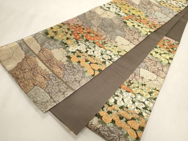 平和屋着物●皇室・伊勢神宮御用　御御帯　山口美術織物　山口弘躬　六通柄袋帯　唐織　懸崖の菊　正絹　逸品　CABG3193dy