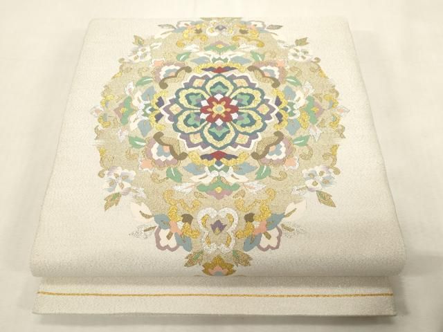 平和屋着物●爪掻き本綴れ 太鼓柄袋帯 幾何学花文 金銀糸 正絹 逸品 CABG3196dy