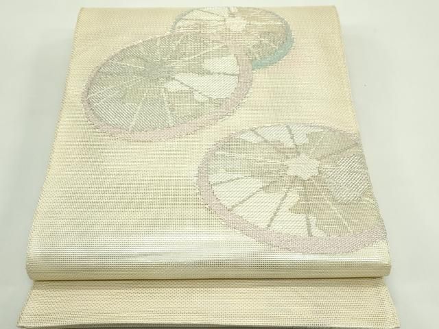平和屋着物＊夏物　太鼓柄袋帯　番傘　銀糸　正絹　逸品　CABG7311rv