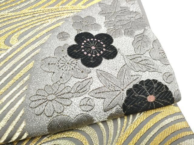 平和屋着物●京の名門　じゅらく謹製　六通柄袋帯　流水草花文　金銀糸　正絹　逸品　CABG8846hy