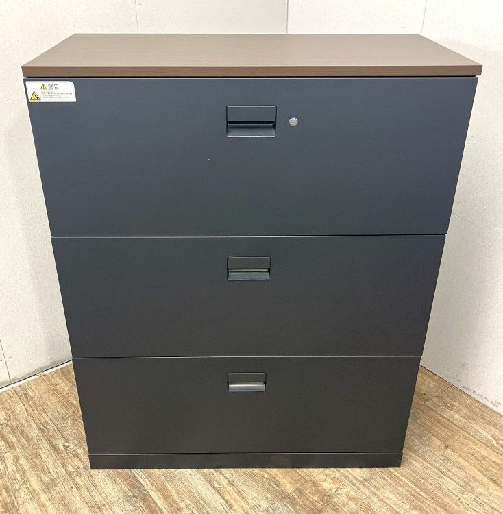 【中古品】イトーキ エスキャビネットシリーズ 天板付3段ラテラル書庫 H1-M1090AAS-T1 ブラック