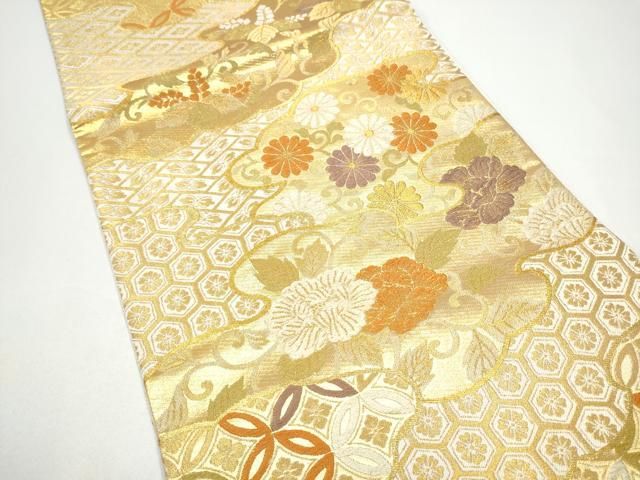 平和屋着物●六通柄袋帯　唐織　吉祥花文　金糸　正絹　逸品　CABG8849hy