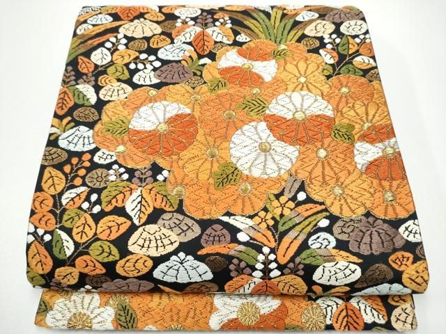 平和屋着物●西陣　河合美術織物謹製　六通柄袋帯　唐織　雲重ね花文　金糸　正絹　逸品　CABG8856hy