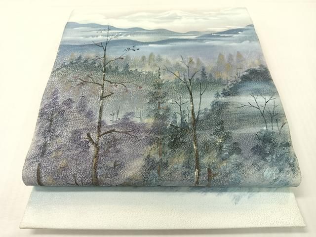 平和屋着物●巨匠　前田華清　手描き　太鼓柄袋帯　手描き　綴れ　風景文　銀糸　正絹　逸品　未使用　CABG7807vp