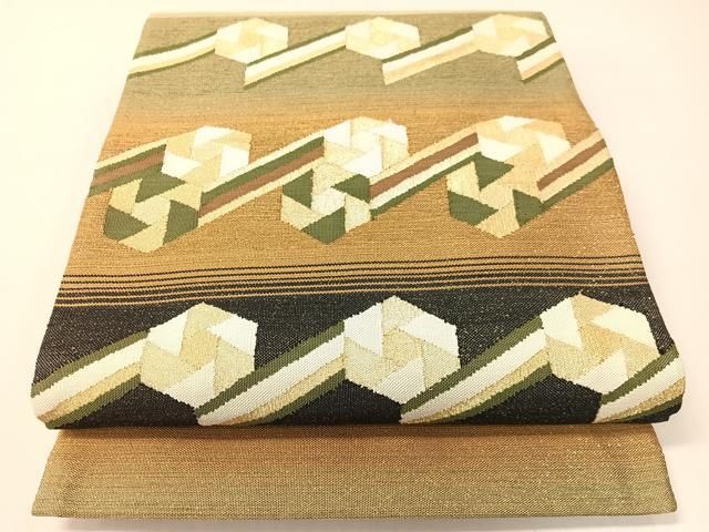 平和屋着物●太鼓柄袋帯　横段吉祥文　金糸　正絹　逸品　未使用　CABG7813vp