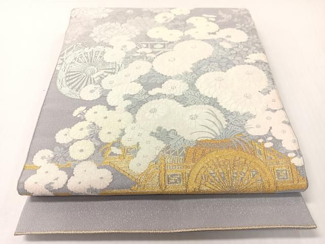 平和屋着物●爪掻き本綴れ　太鼓柄袋帯　花車文　金銀糸　正絹　逸品　CABG7824vp