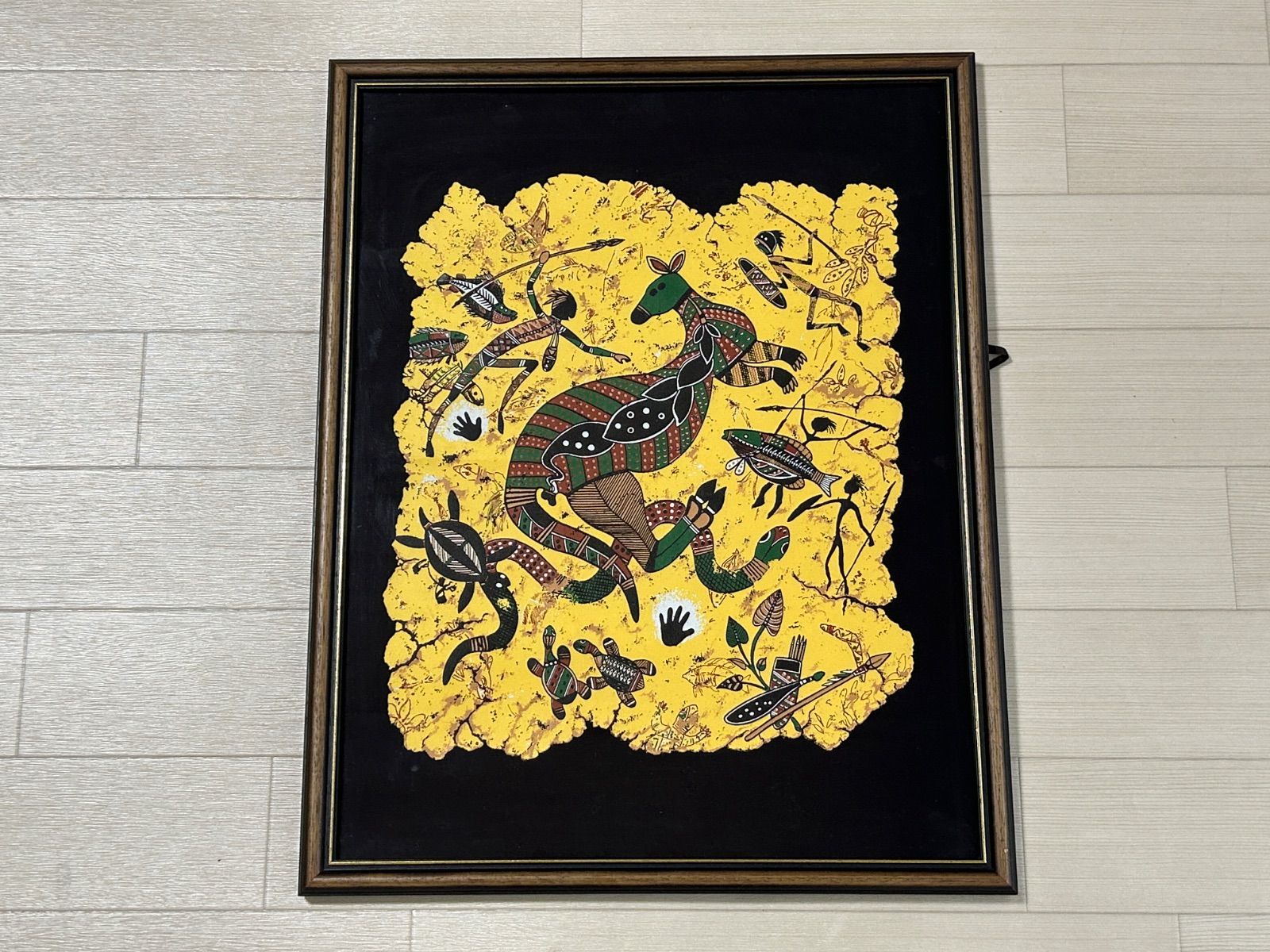 アボリジナルアート アボリジニ カンガルー 亀 ヘビ 魚柄 壁掛け インテリア 【中古】M5040HOD 【匿名配送】