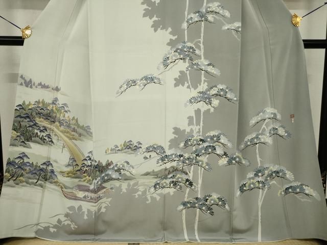 平和屋着物●十日町友禅作家　村松竜介　訪問着　屋形船　正絹　逸品　AABI8871ck