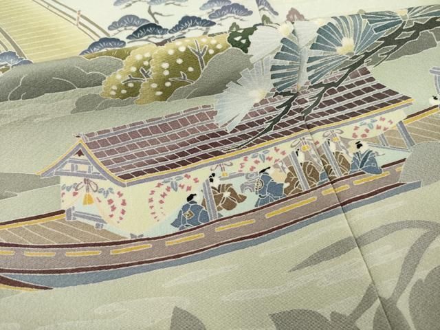 平和屋着物●十日町友禅作家　村松竜介　訪問着　屋形船　正絹　逸品　AABI8871ck