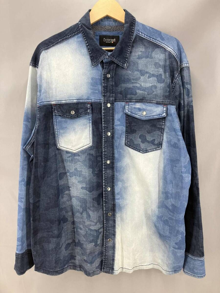 ★ Barassiバラシ パッチワークデニムシャツ 迷彩柄 サイズ50 ブルー系 通年