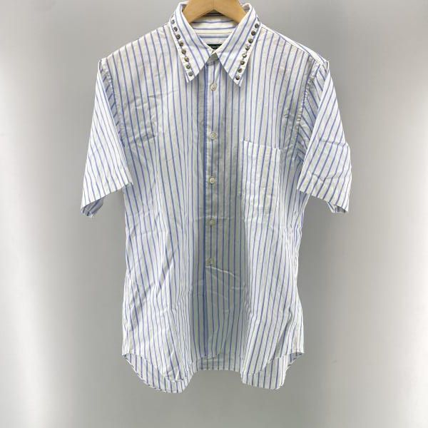【中古】COMME des GARCONS Homme Plus EverGreen スタッズ付き ストライプ S/S シャツ ホワイト×ブルー AD2006 [24]