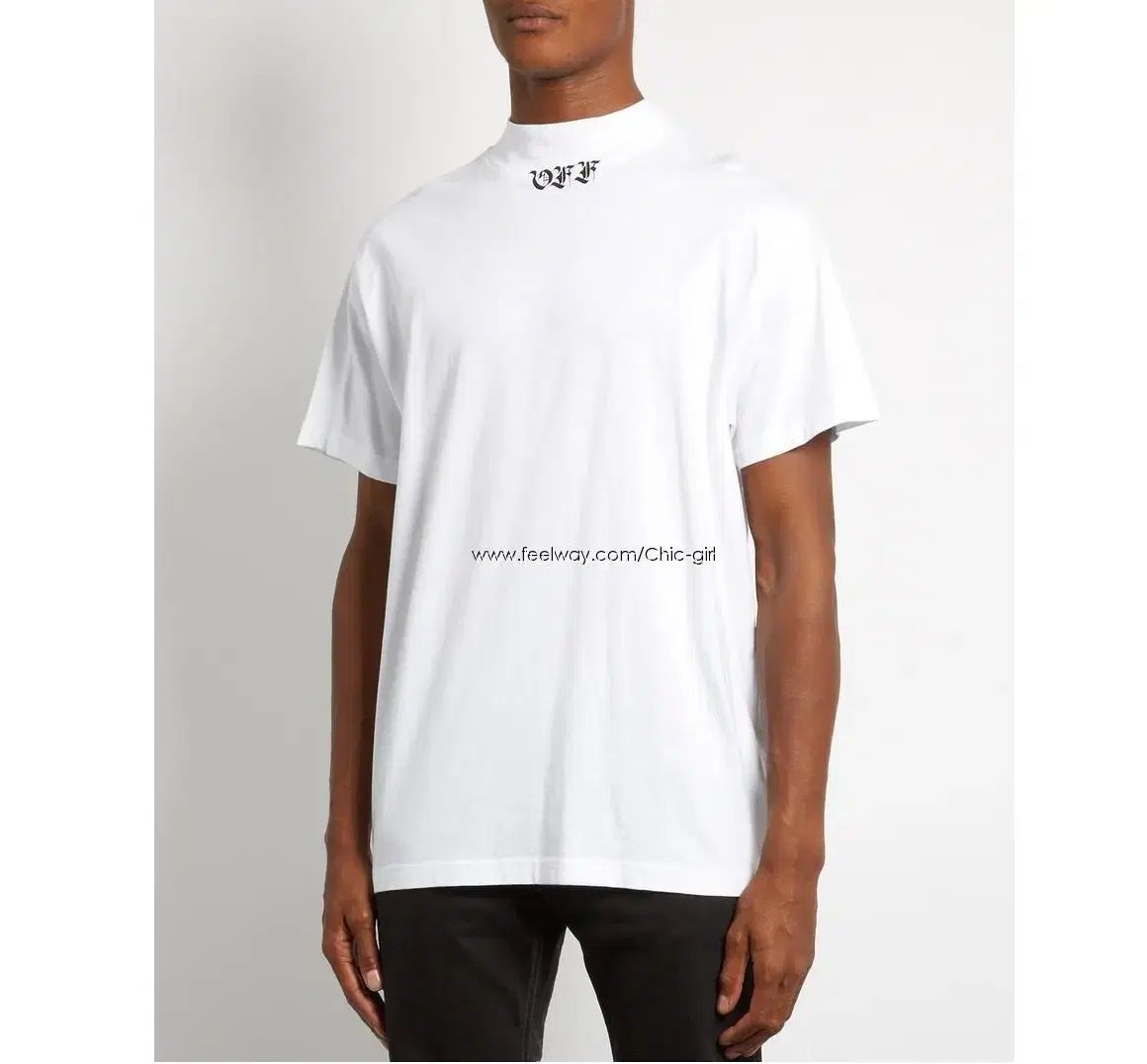新品オフホワイト OFF WHITE 白 モックネック プリンティング Tシャツ