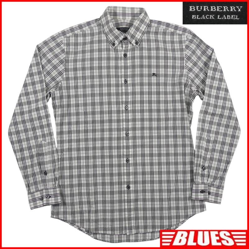 BURBERRY BLACK LABEL 廃盤 バーバリーブラックレーベル シャツ M 黒 チェック 白 ボタンダウン 長袖シャツ メンズ 長袖 ボタンシャツサイズM一覧←SEULB屋着古← TY4499