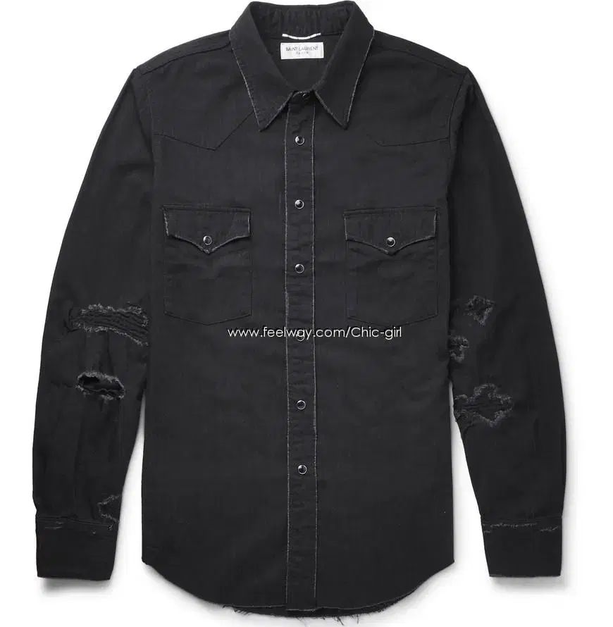 (新品) SAINT LUIS Saint Laurent サンローラン ブラック ディス ウォッシュ デニム ウェスタン シャツ ジャケット