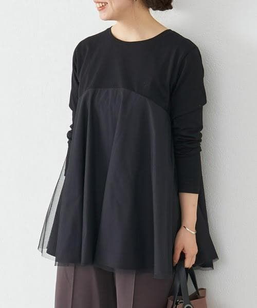 344h*美品 ビアズリー BEARDSLEY コットン チュール切替カットソー