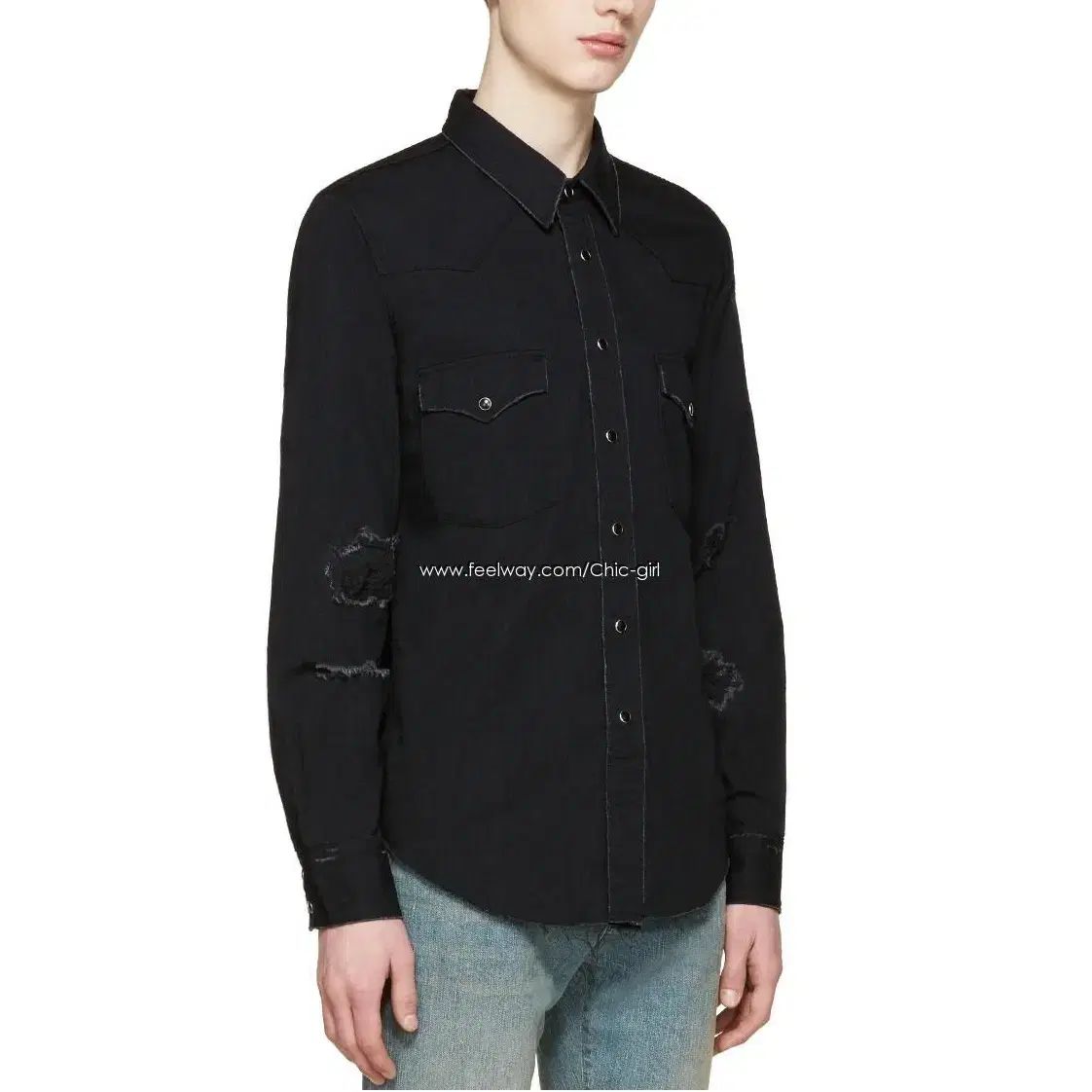 (新品) SAINT LUIS セイントロラン Saint Laurent サンローラン ブラック ディス ウォッシュ ウェスタン ジャケット