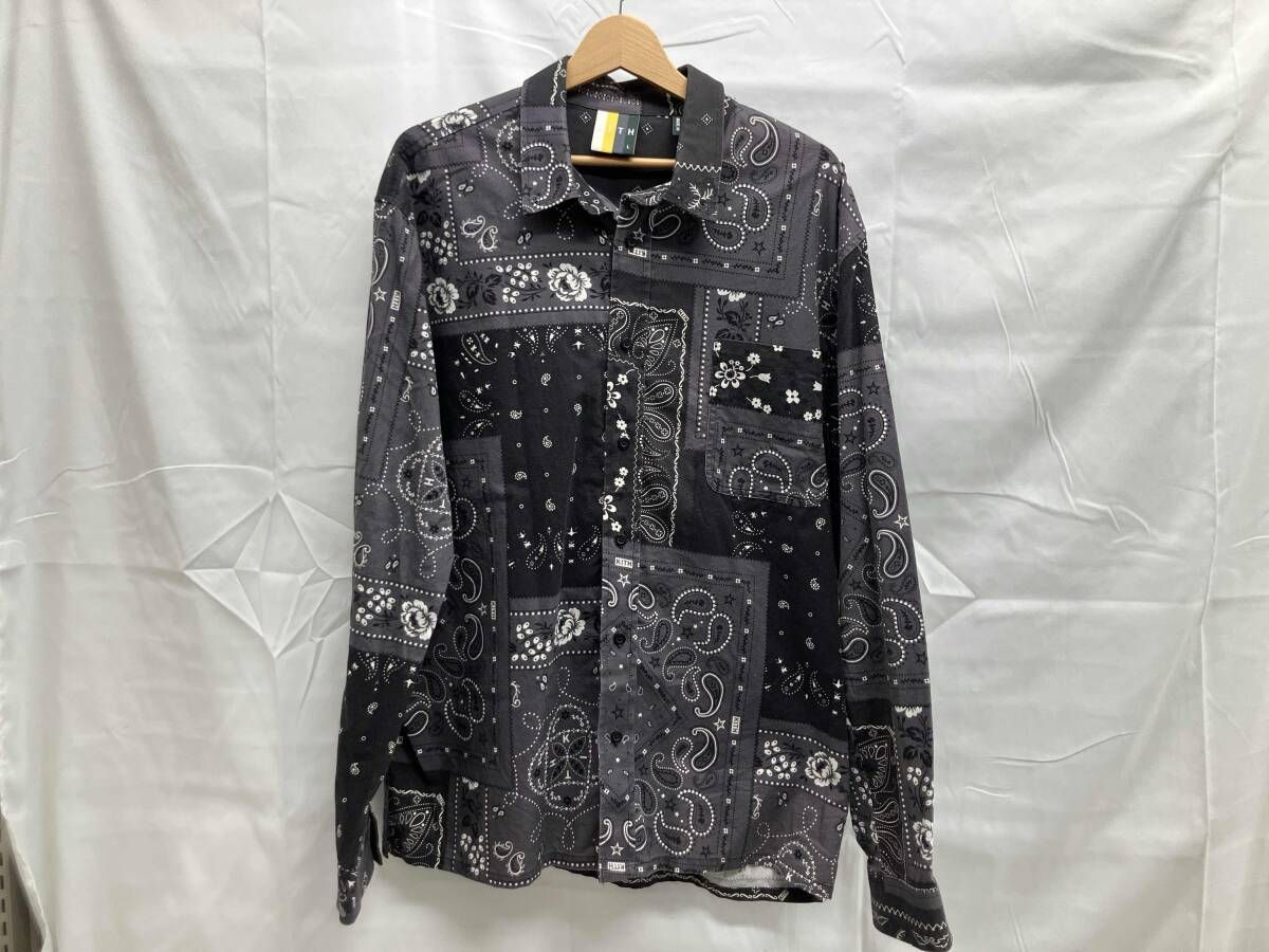 KITH 長袖シャツ SS21 Ludlow Buttondown ペイズリー KH030044 Lサイズ ブラック×グレー