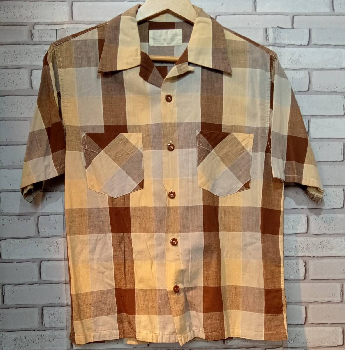 SUGAR CANE シュガー ケーン SC38195 TOM SAWYER CHECK SHIRT ブラウン 半袖シャツ サイズS 黄色/茶色/水色 アメリカンカジュアル