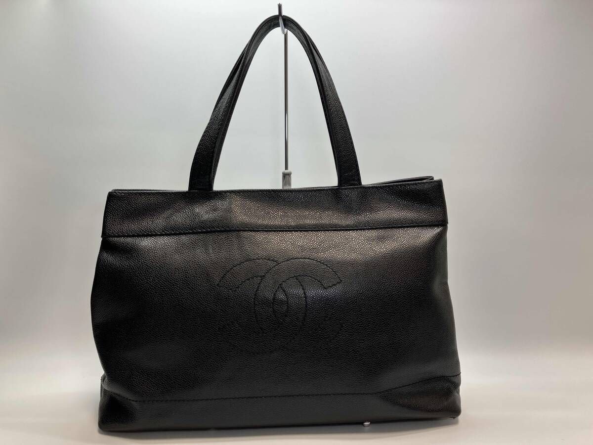 CHANEL シャネル ココマーク トートバッグ キャビアスキン ブラック シルバー金具 ショルダーバッグ