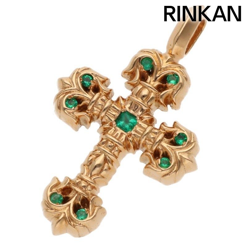 クロムハーツ 22K CHARM FILIGREE TINY P EMRLD タイニーフィリグリー PAVEエメラルド/ゴールドネックレストップ メンズ