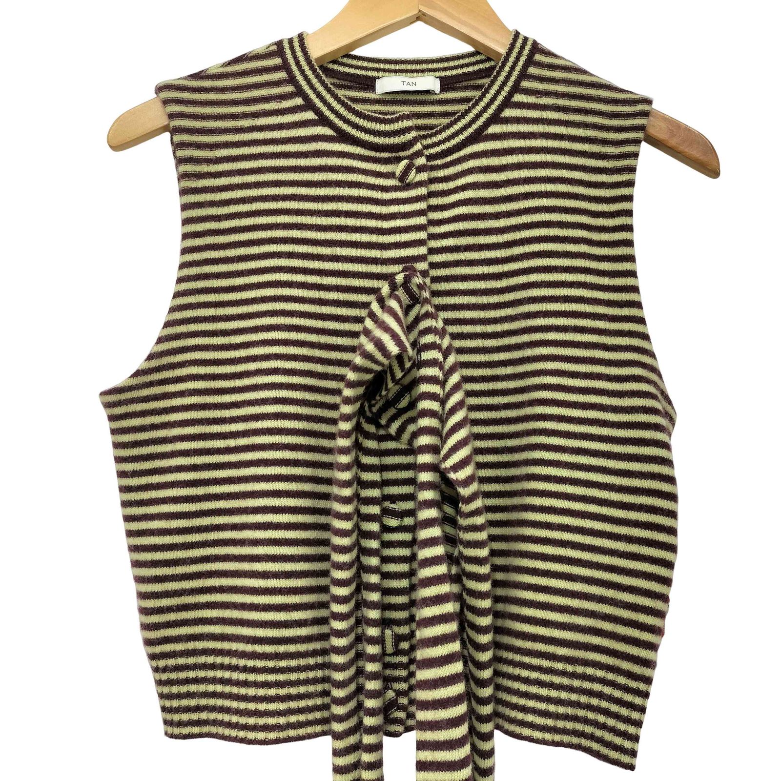 タン TAN 25AW CASHMERE STRIPED KNIT VEST WITH LONG SCARF レディース FREE