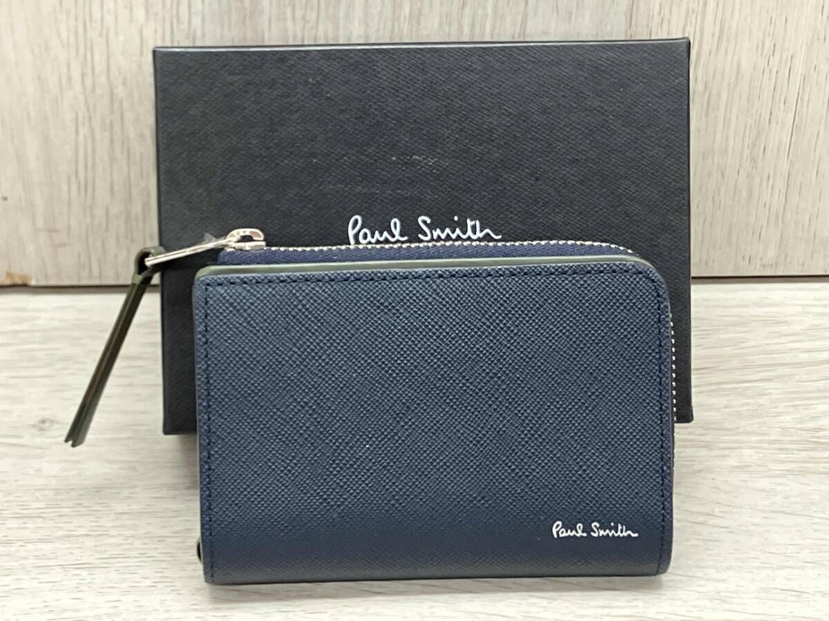 Paul Smith/ポールスミス ブライトストライププラー コイン&キーケース P913 サフィアーノ型押し レザー 4連 ラウンドファスナー